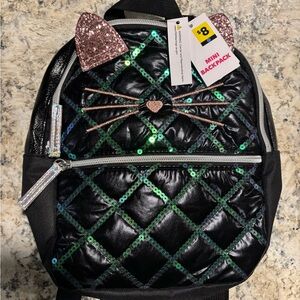 Sequin Cat Ears Mini Backpack - Black and Green